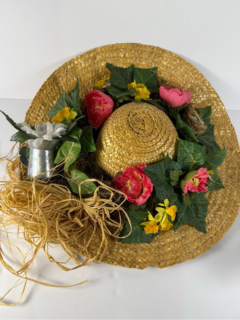 Straw Sun Hat with Floral Trim Decor piece